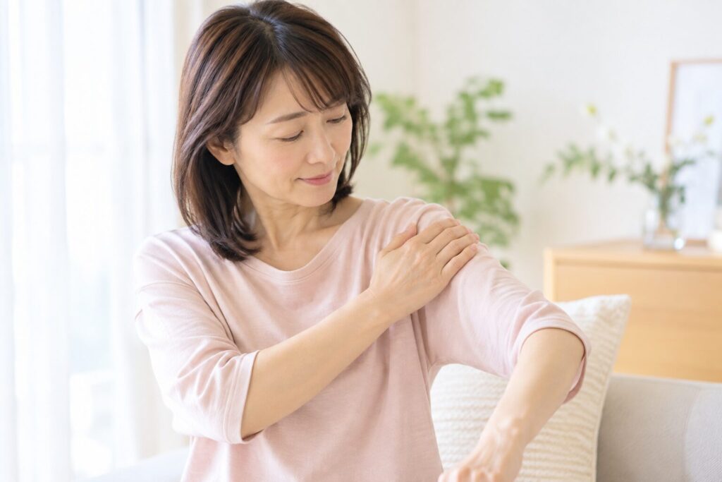 乳がん手術後に肩や腕の違和感を確認する女性