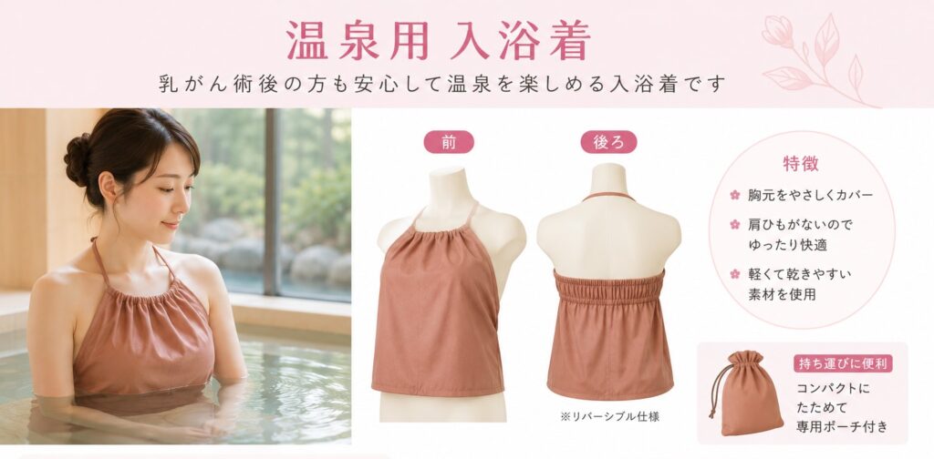 乳がん術後の方も安心して温泉を楽しめる入浴着