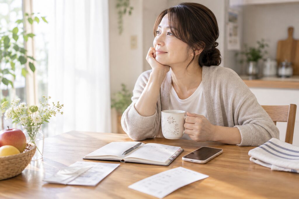 買い物や家族の予定を管理する手帳とスマートフォン