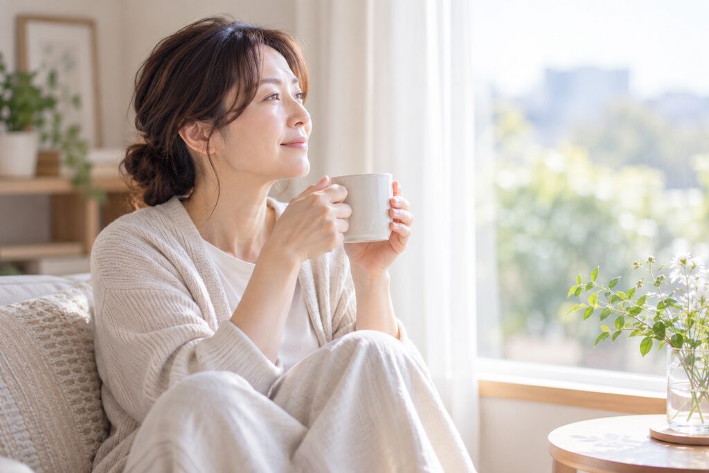 窓辺でゆっくり休む女性