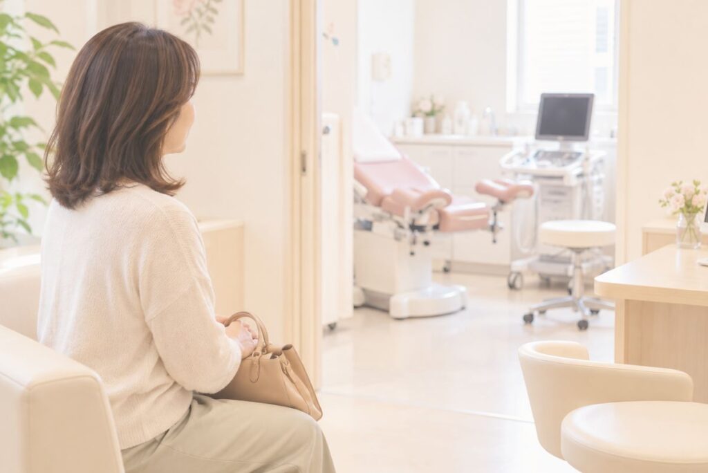 婦人科で相談する女性